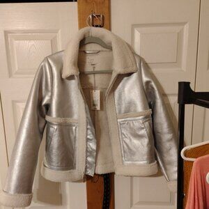 A New Day Jacket Womens  Silver Faux Fur Jacket Coat NEW